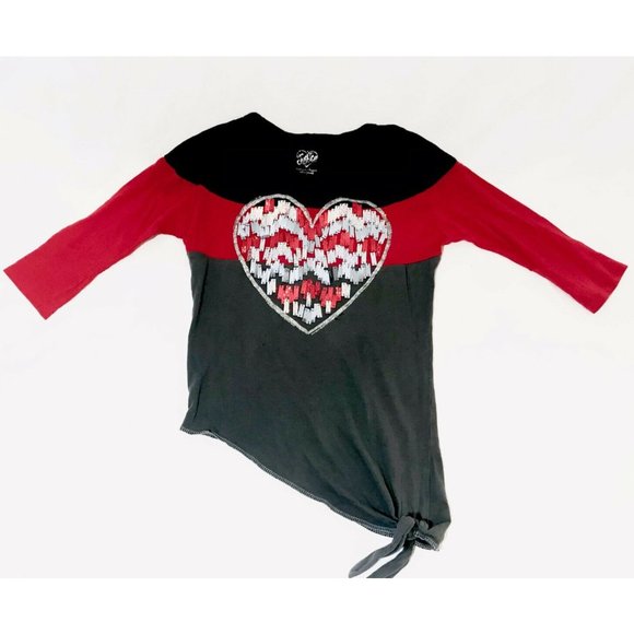 Justice Girls T-Shirts Casual Red Black Gray Heart On Chest With Sequins Size 8 - Picture 1 of 12